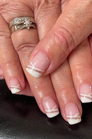 White french tips with thin minimalist line art nails