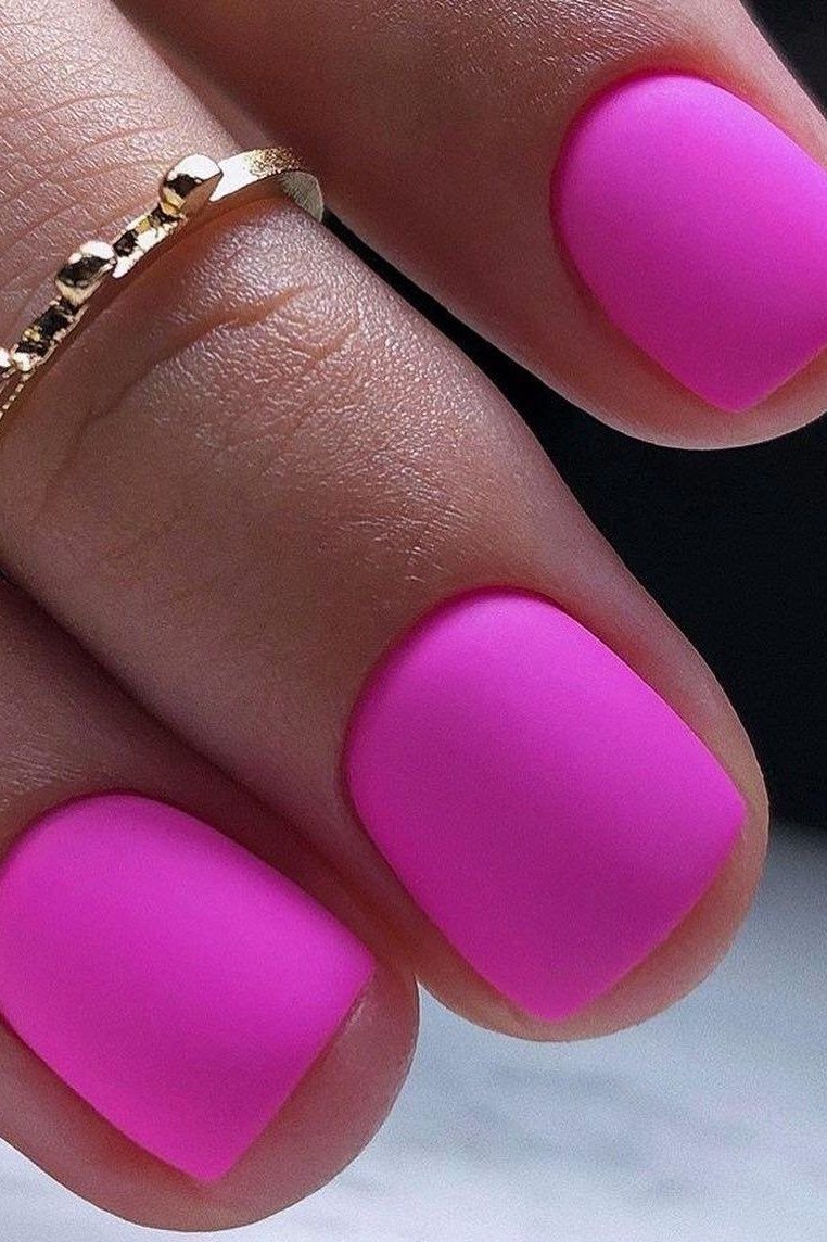 hot pink matte square nails