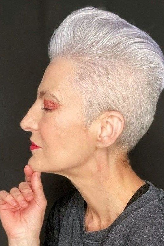 White Pixie with Shaved Sides - bold edgy pixie haircut for women over 50