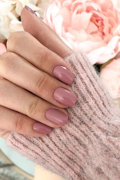 Warm Mauve Rose Almond Nails for women over 60