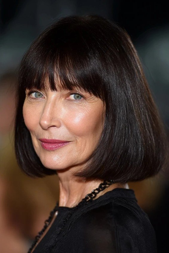 Classic black french bob with full straight bangs