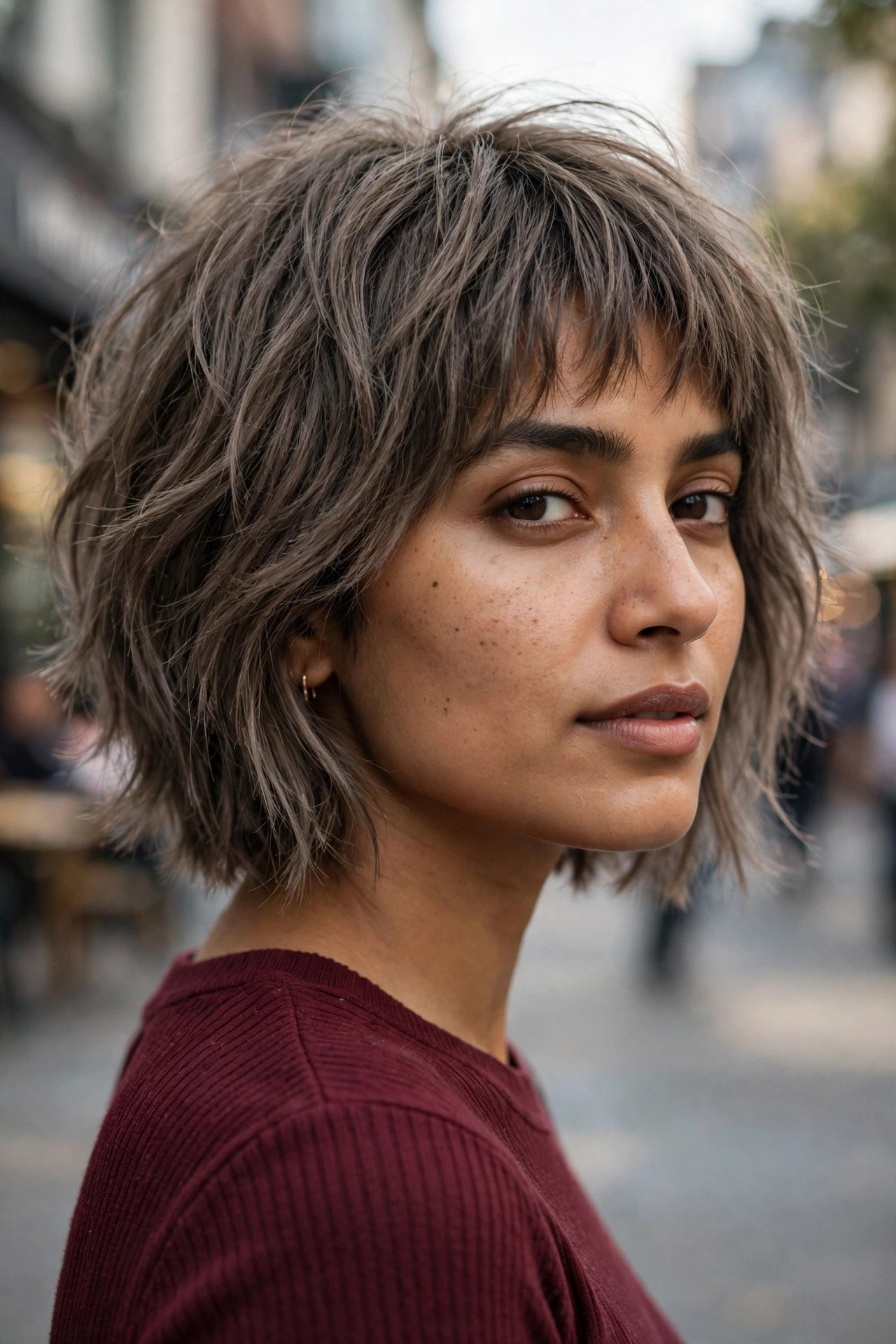 Shaggy bob with micro bangs