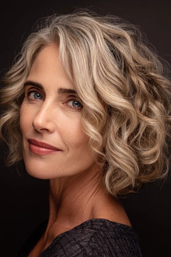 Blonde Curly Bob with Bounce - curly bob hairstyle for women over 50