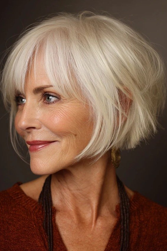 Platinum Bob with Soft Layers, chic bob haircut for women over 50
