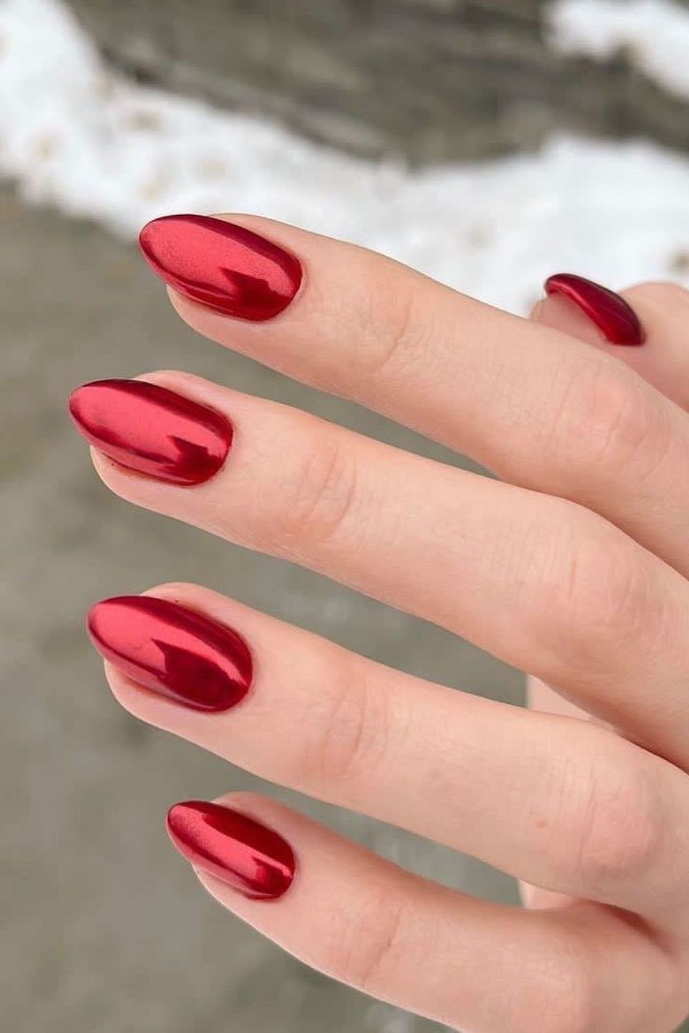 red chrome short oval christmas nails