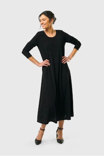 Black fit-and-flare midi dress for women over 50