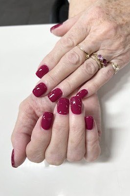 Cherry Red Nails on Elderly Hands - old money fall nail color for women over 40