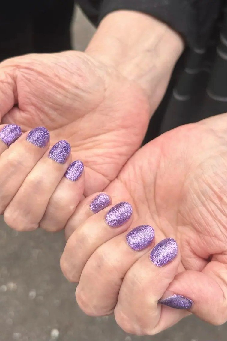 Lavender Shimmer Short Nails - winter nail trend for older women over 70