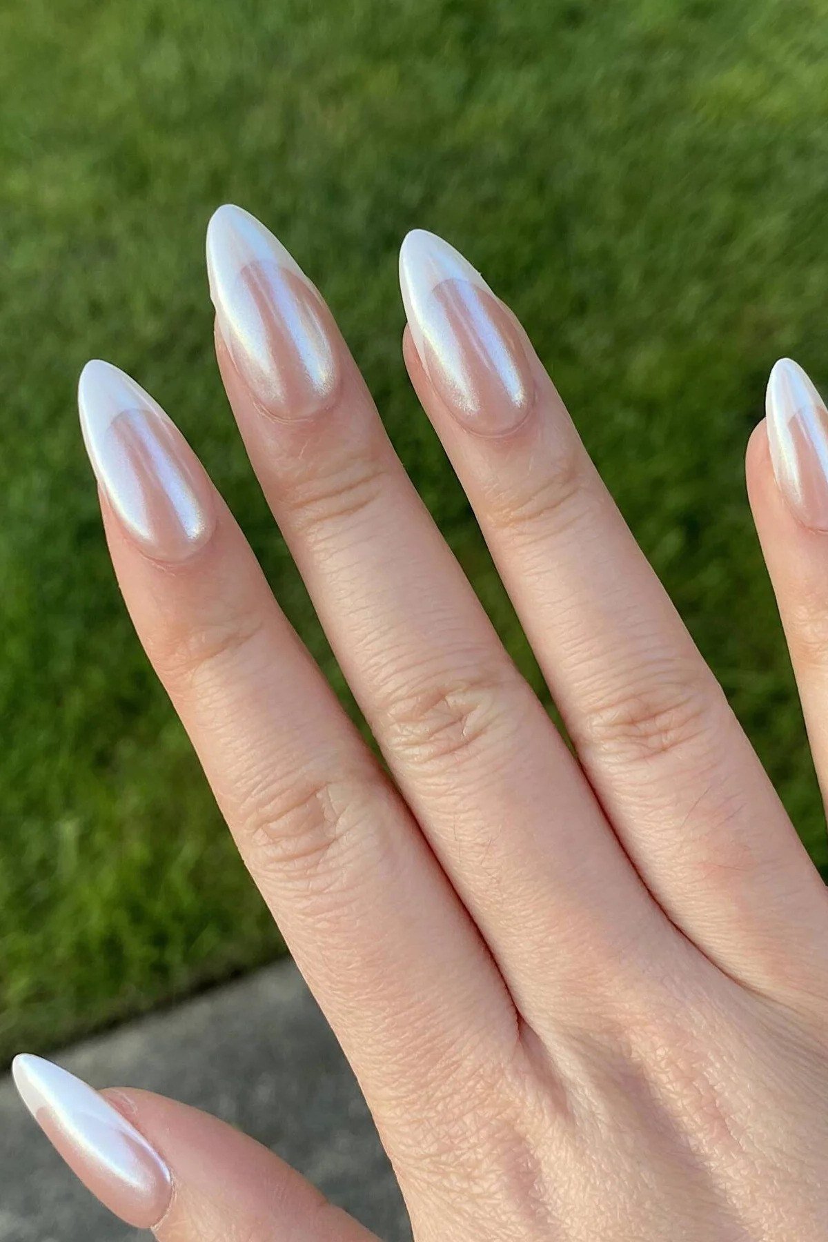 Icy White-Blue Chrome Almond Nails - chrome nail designs for women over 60