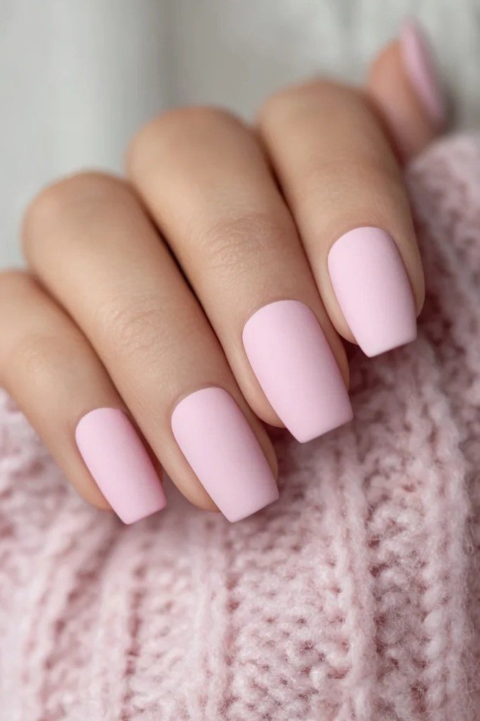 matte light pink almond nails