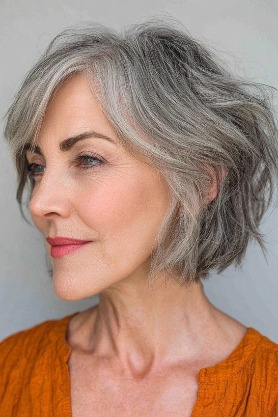 blonde wavy textured bob side part soft volume - textured bob haircut idea for women over 60