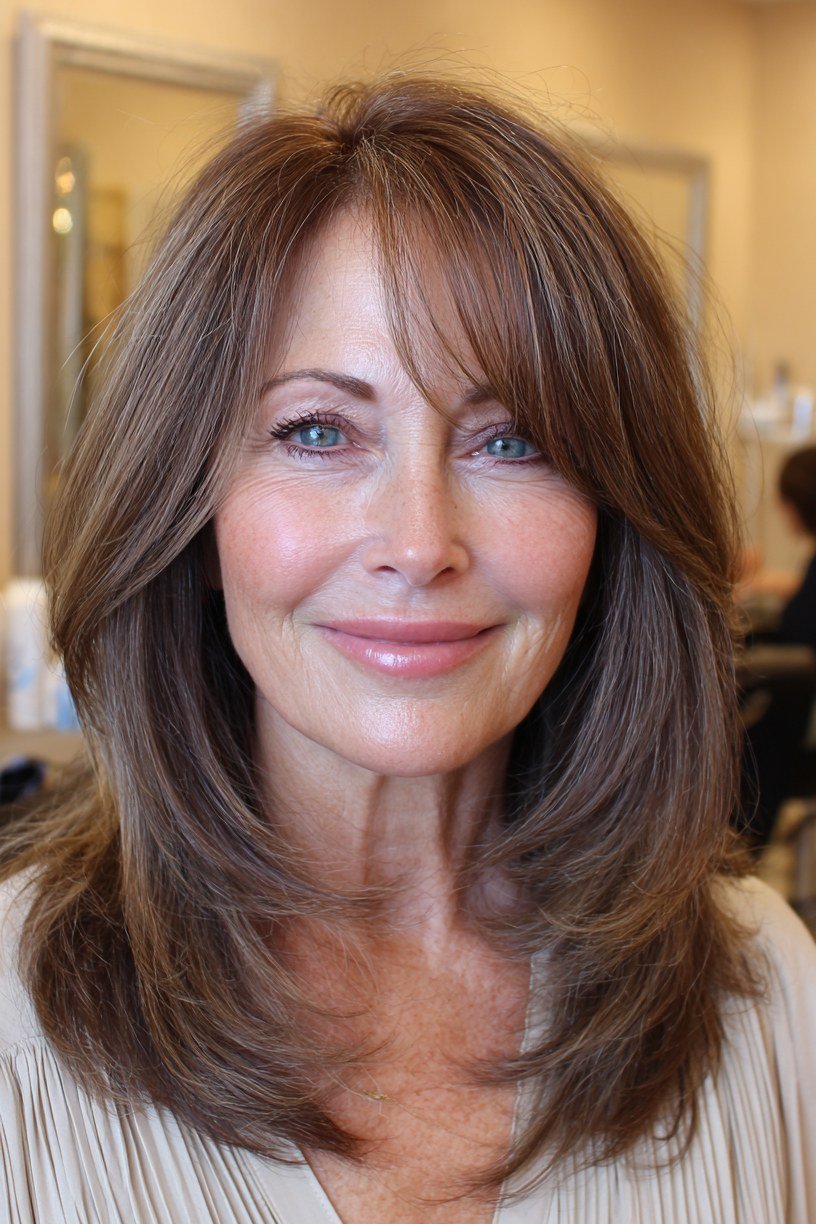 Chestnut Brown Butterfly Layers - butterfly cut hairstyle for women over 60
