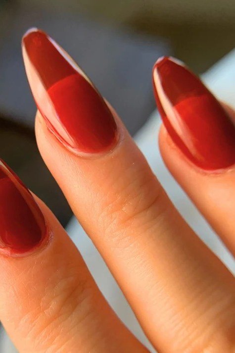 Almond translucent red jelly glaze nails