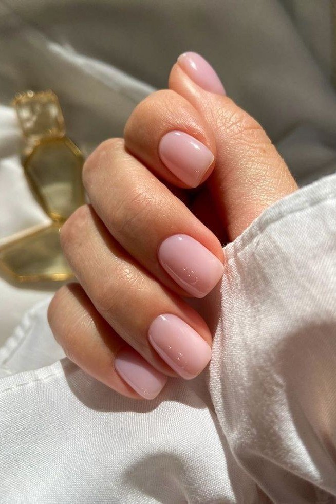 Baby Pink Short Nails, understated glam nail color for women over 60