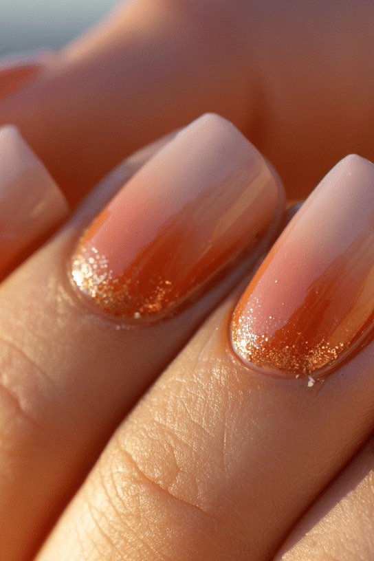 Caramel Amber Almond Ombre - Creamy caramel swirls into golden amber on these medium almond nails.
