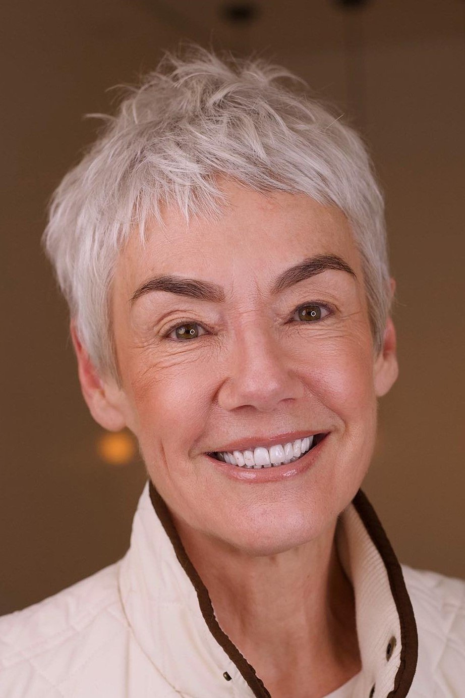 White crop pixie haircut for women over 50