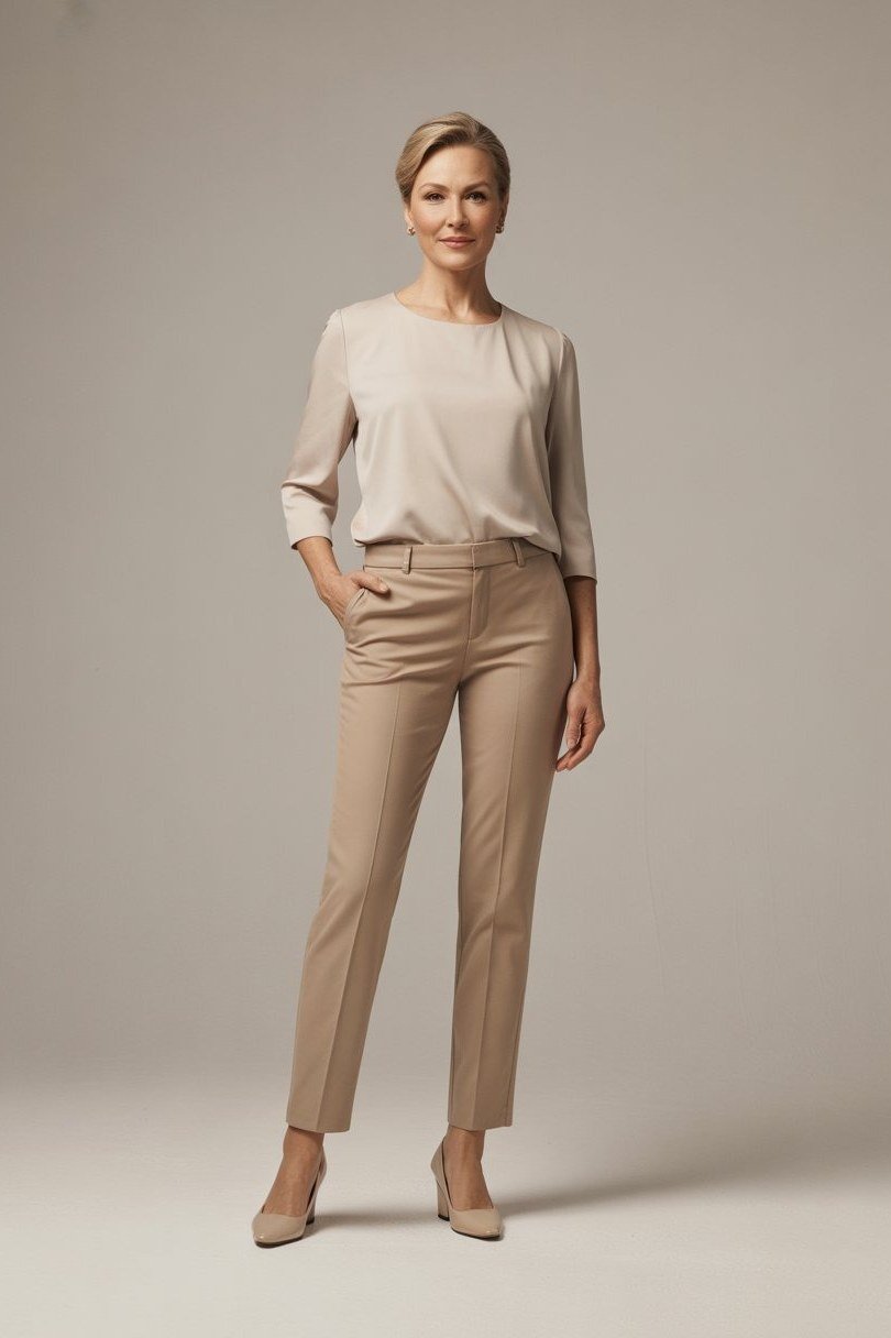 Sand Blouse with Tan Trousers - business outfit for women over 50