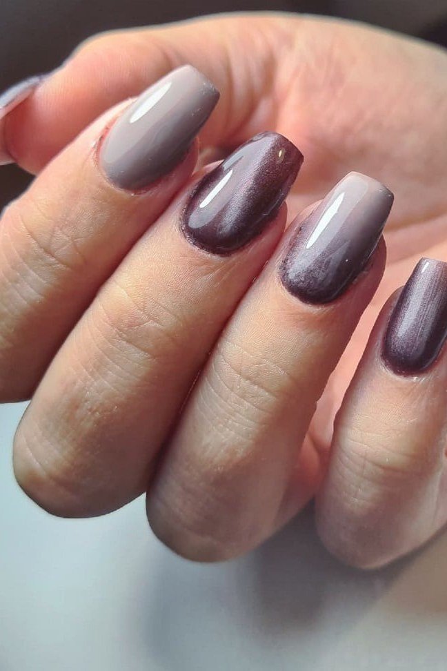 taupe grey ombre almond nails