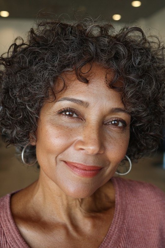 Dark Curly Bob With Full Crown - short curly hairstyle for women over 60