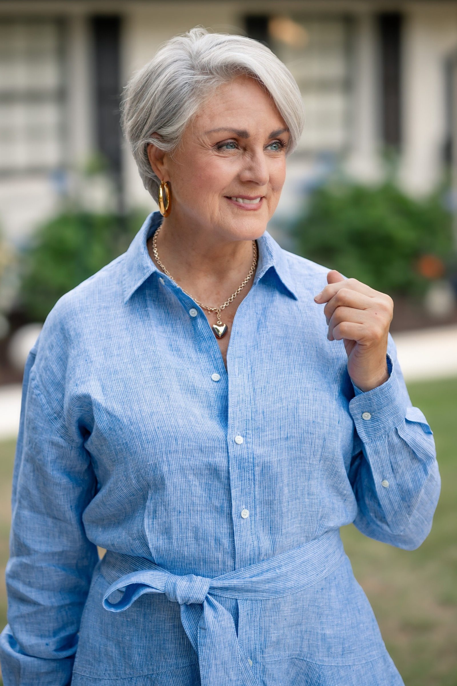 light blue chambray shirt dress for women over 60