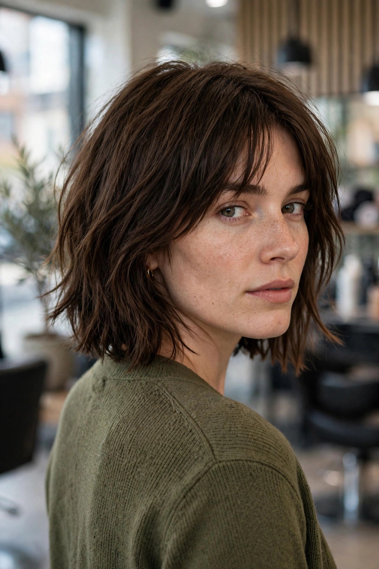 Shaggy bob with blunt ends for thin fine hair