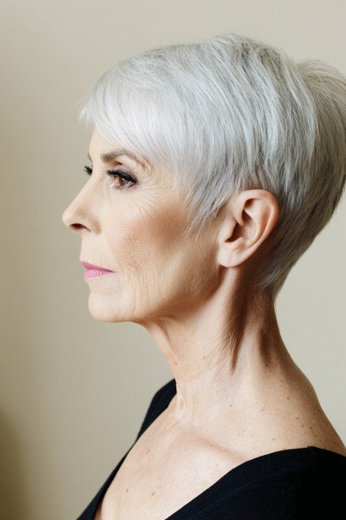 Crisp White Pixie - timeless hairstyle for women over 60