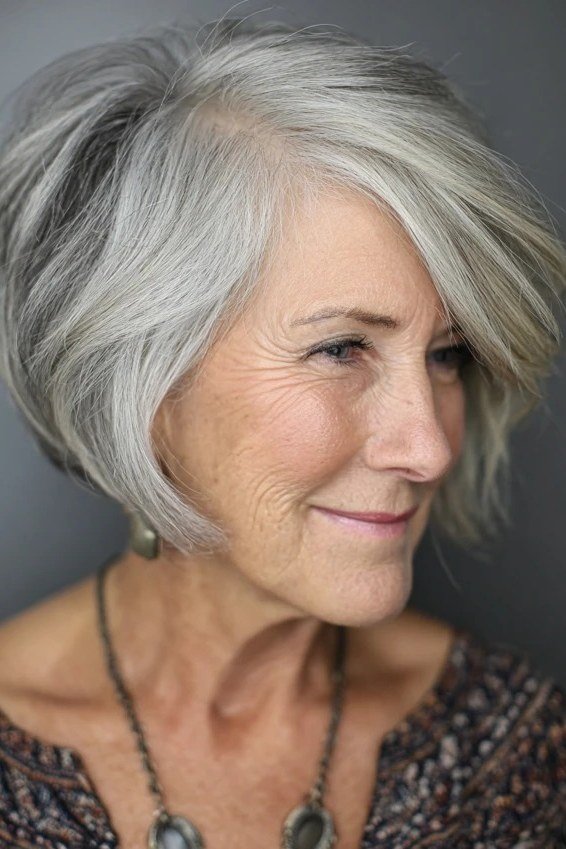 Silver Stacked Bob for women over 70