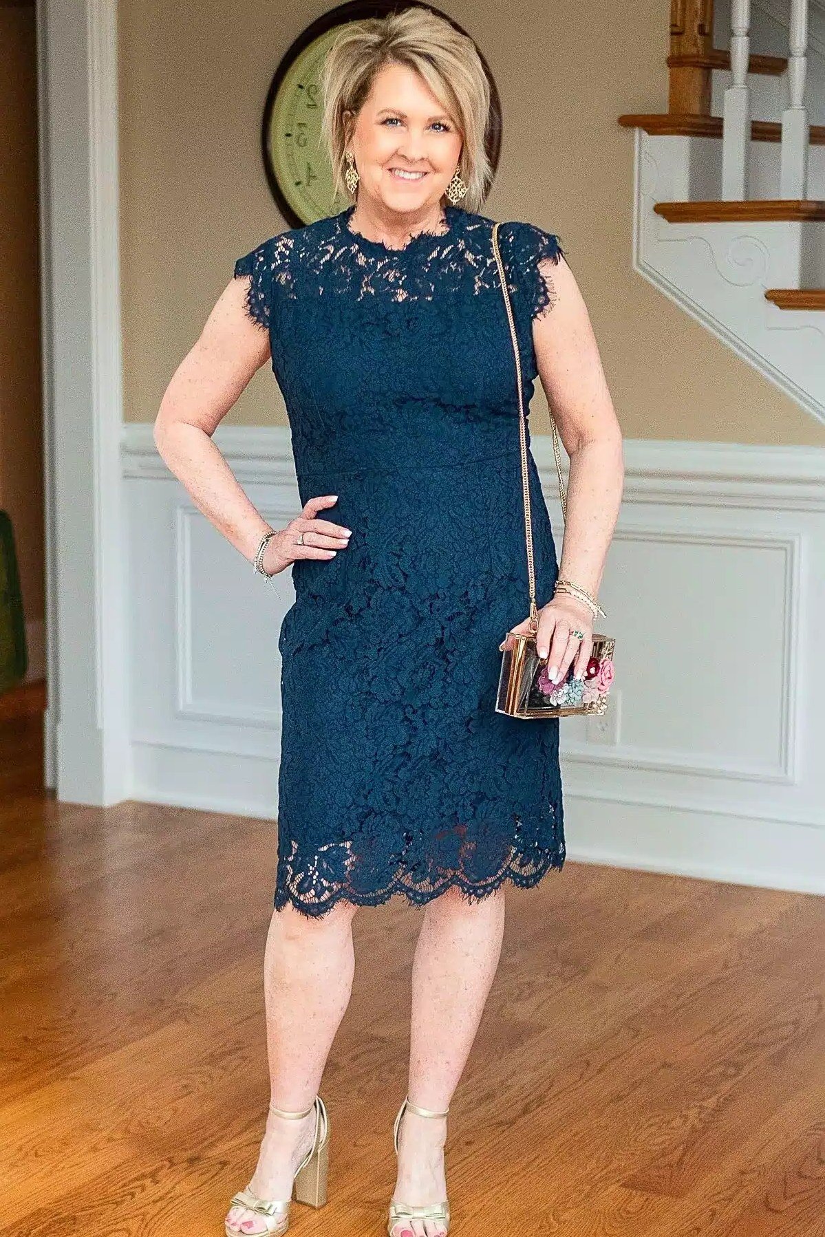 Teal Lace Sheath with Scalloped Hem - evening outfit for women over 60