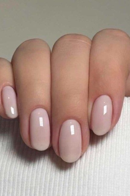 Milky Pale Pink Short Squoval Nails - short nail design for women over 40