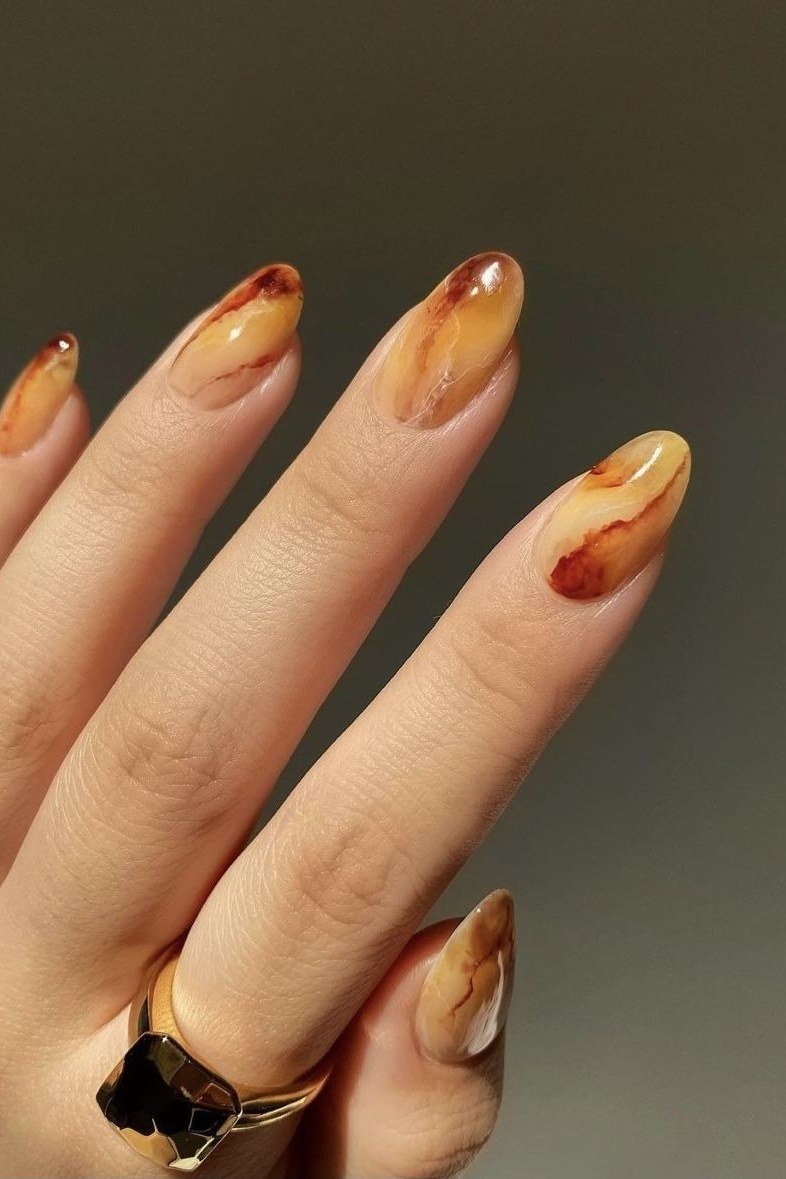 Amber tortoise nails, fall nail design for women over 60
