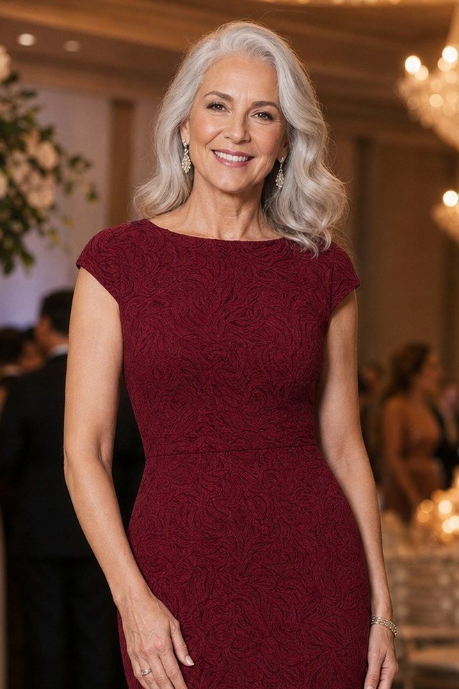 burgundy lace sheath dress church outfit for women over 60