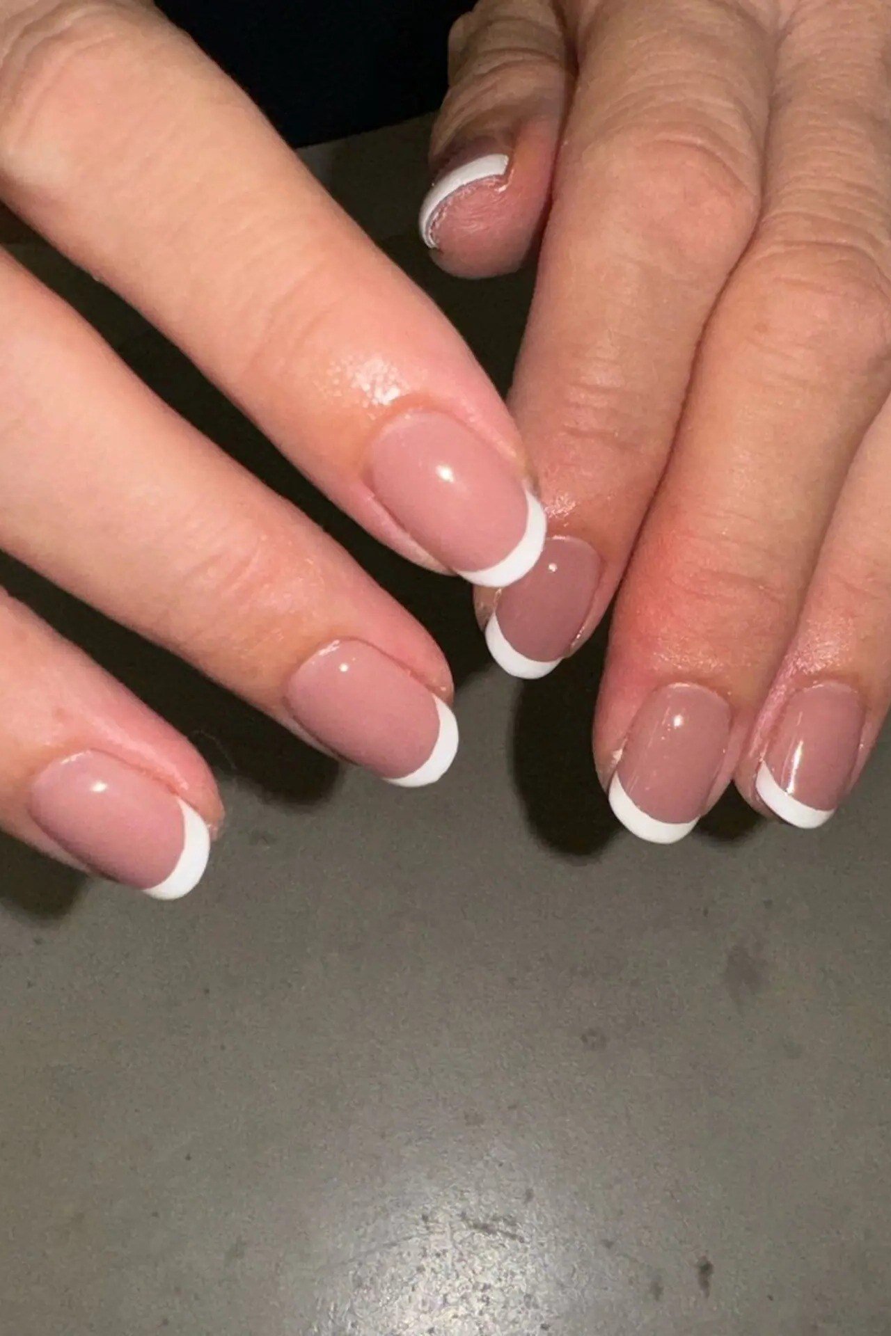 mauve nude french tip gel nails, modern french manicure for older women
