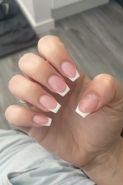 White French on Short Square Nails - elegant nail art idea for mature hands, women over 50