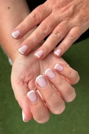 French on Green - short French nails for women over 60
