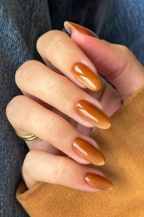 Caramel Gradient Almond Nails, chocolate brown fall nail design for women over 60