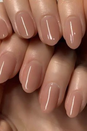 Caramel Nude Medium Oval - elegant nude nail design for women over 60