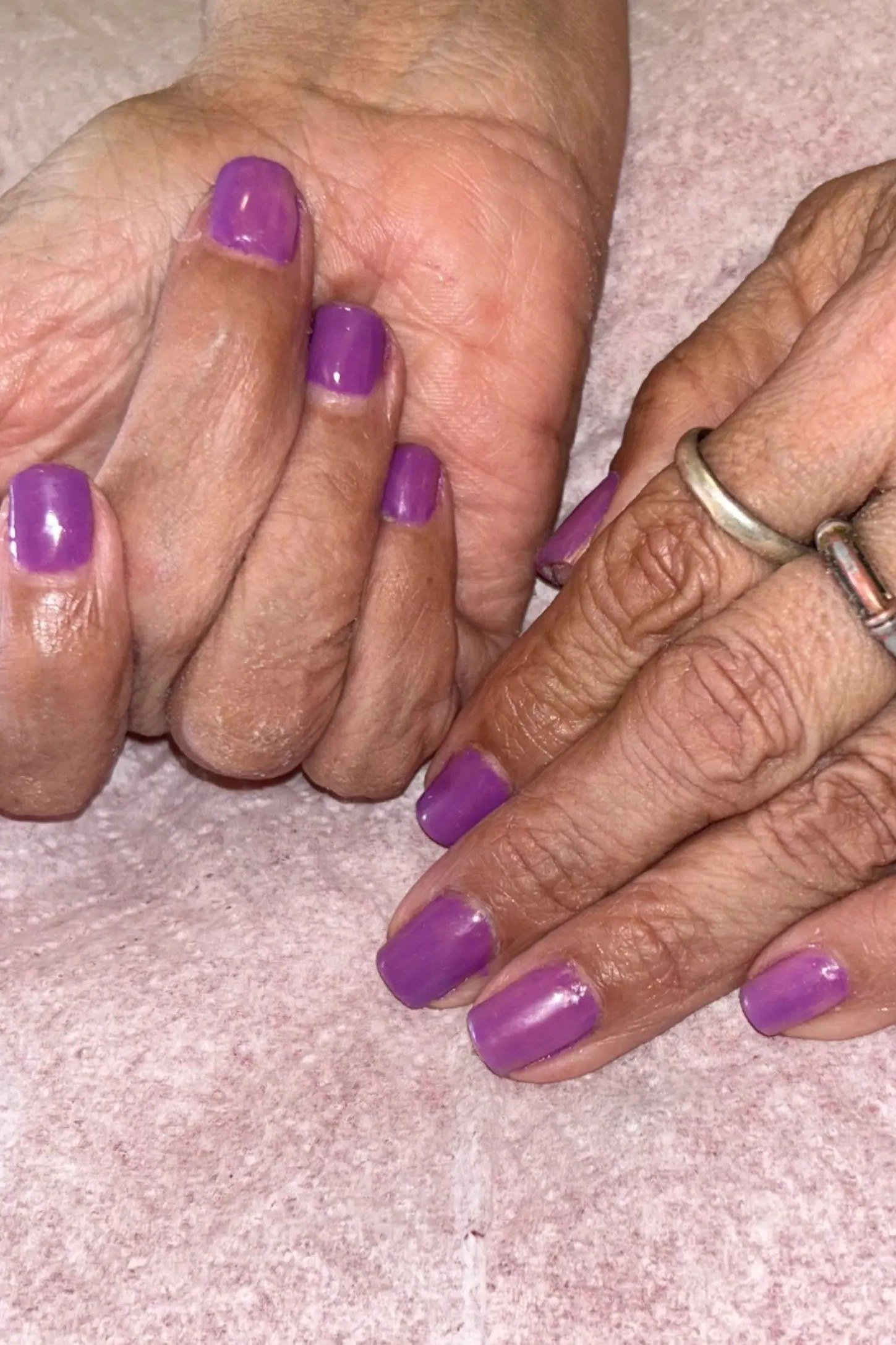 Magenta Purple Short Oval Nails - winter nail trend for older women over 70