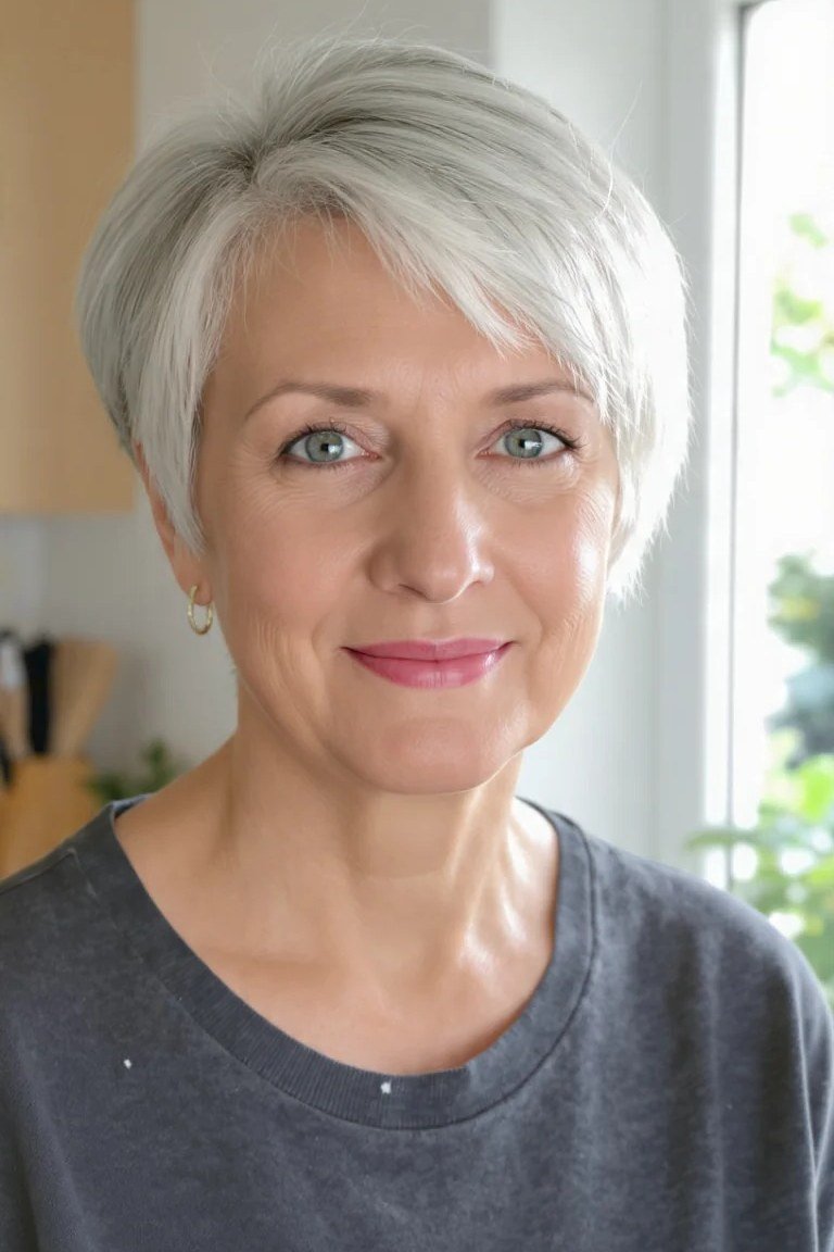 White Pixie with Soft Finish - sassy hairstyle for older women