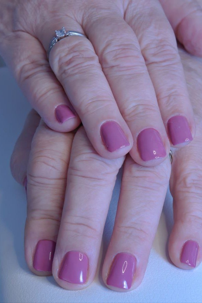Magenta-Pink Short Nails, nail color idea for women over 60