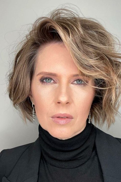 Bronde Tousled Lob - layered lob hairstyle for women over 60