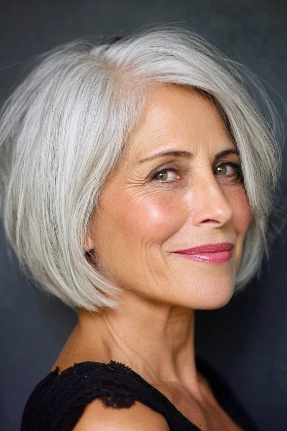 Fresh Silver Bob hairstyle for women over 60