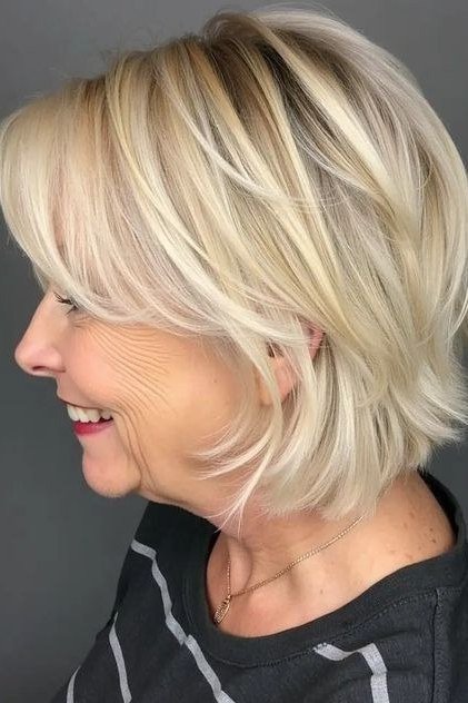 Blonde Tousled Shaggy Bob - trendy layered bob hairstyle for women over 50