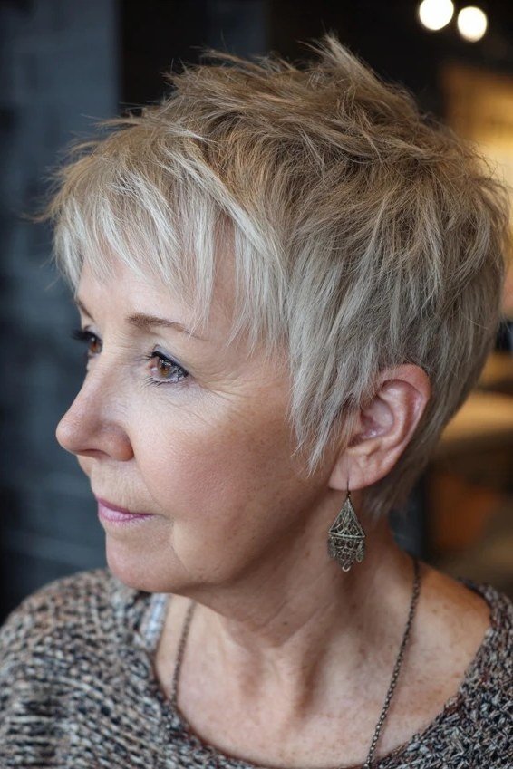 6. Tousled Gray Crop - wash and wear hairstyle for older women