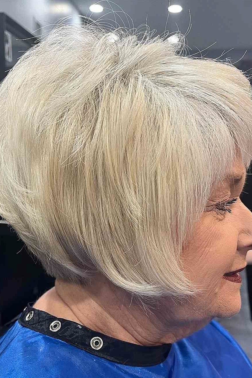 Rounded blonde bob haircut for women over 50