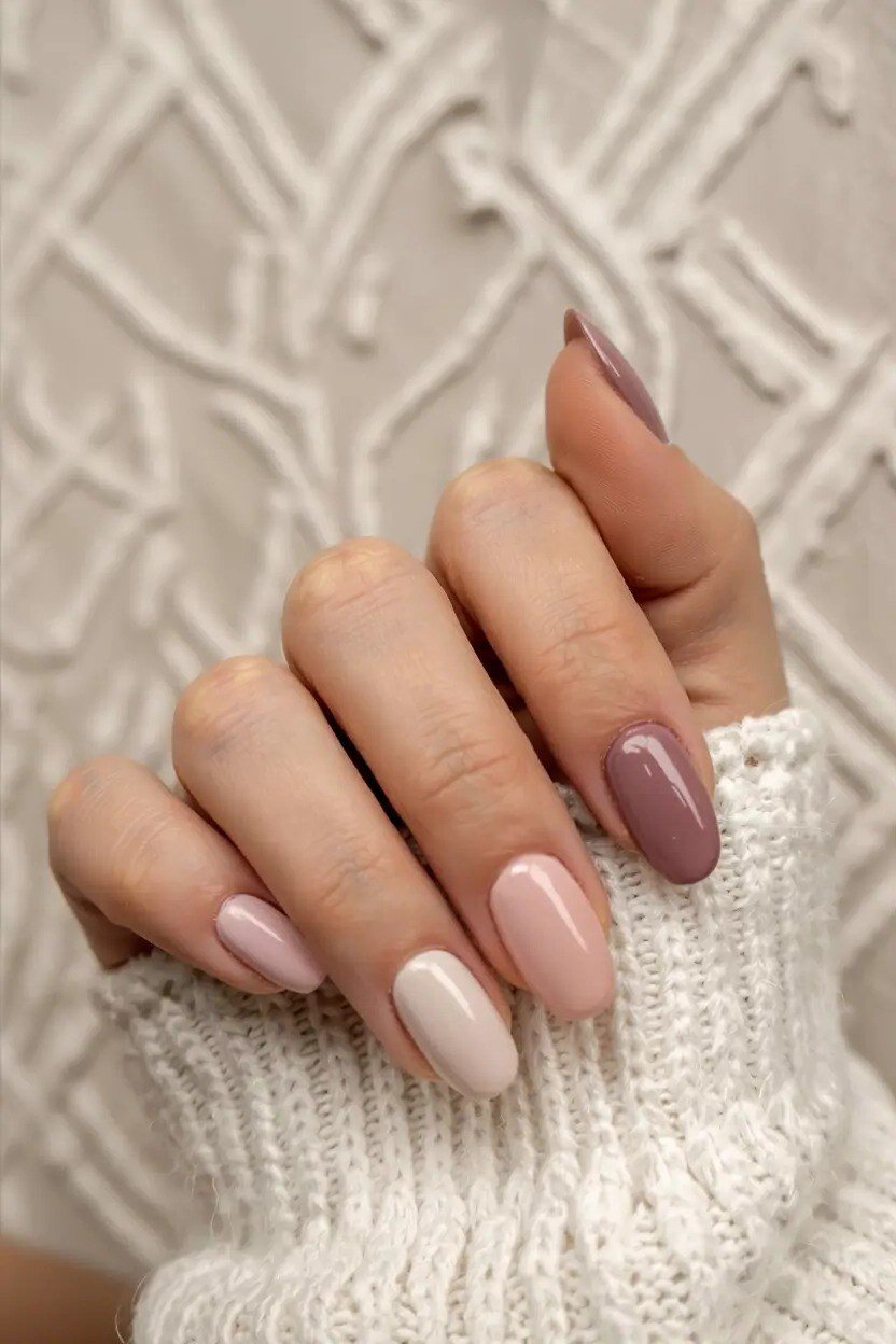 Mauve-Taupe Ombre on Short Nails, fall nail color idea for women over 50