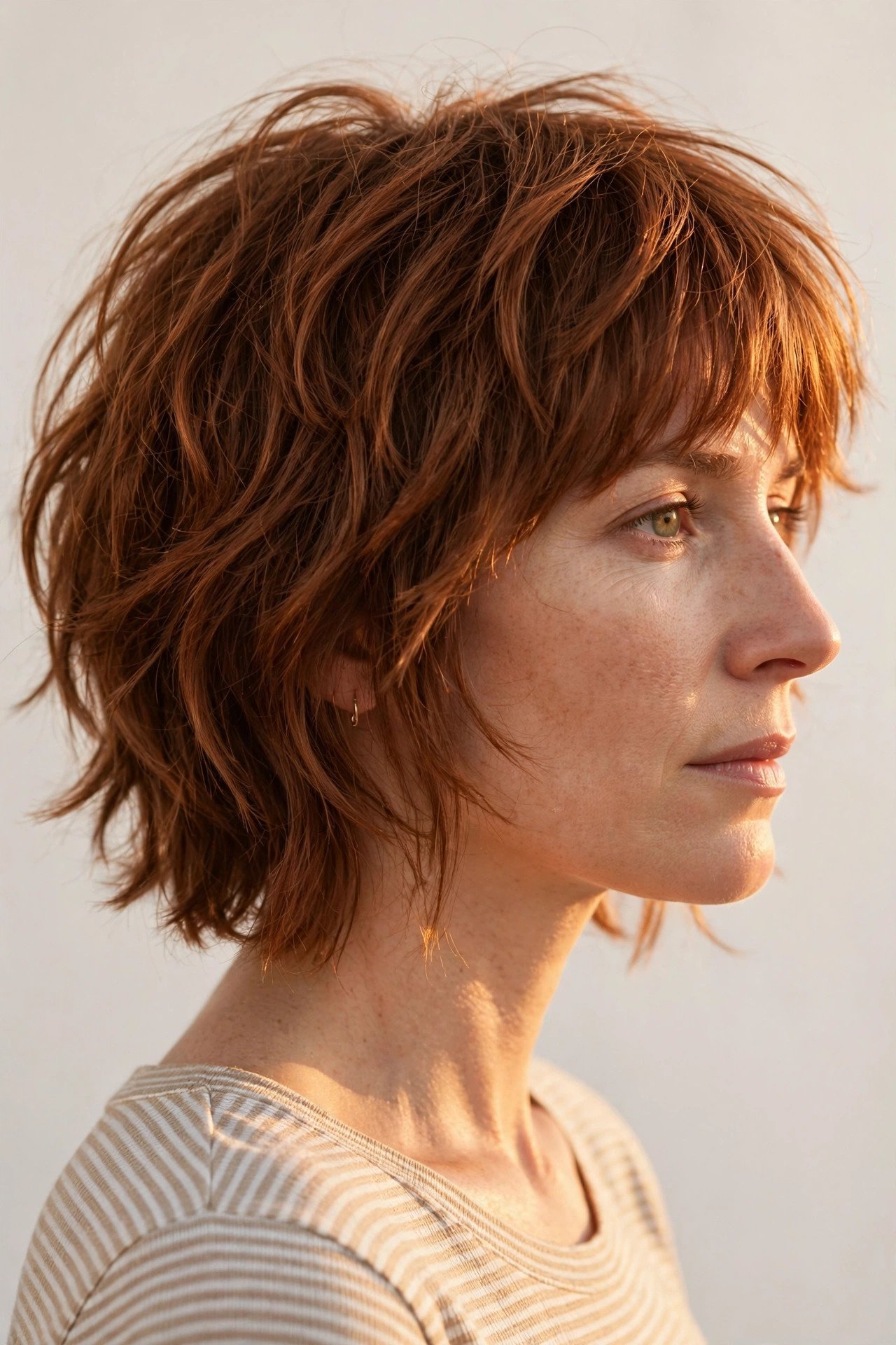 Shaggy bob with wispy full bangs for thin fine hair