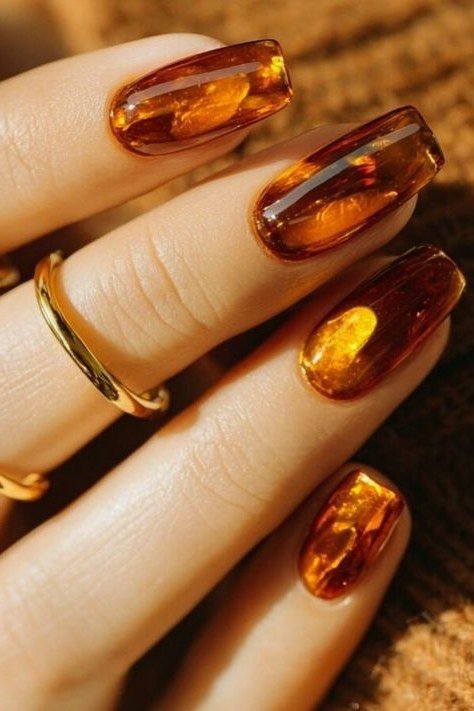 Amber honey nails, fall nail design for women over 60