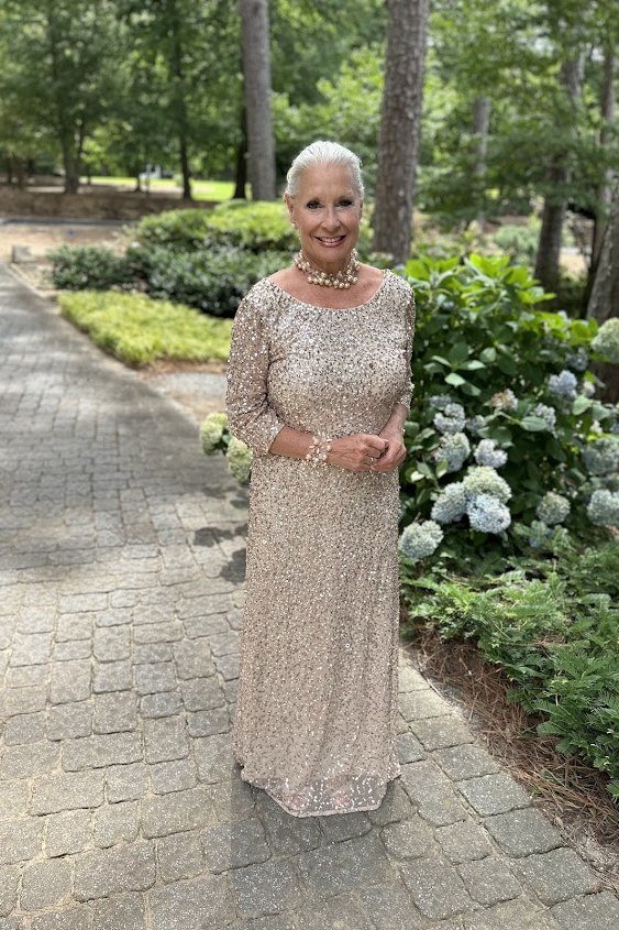 champagne lace maxi gown, garden,, elegant wedding guest dress for women over 60
