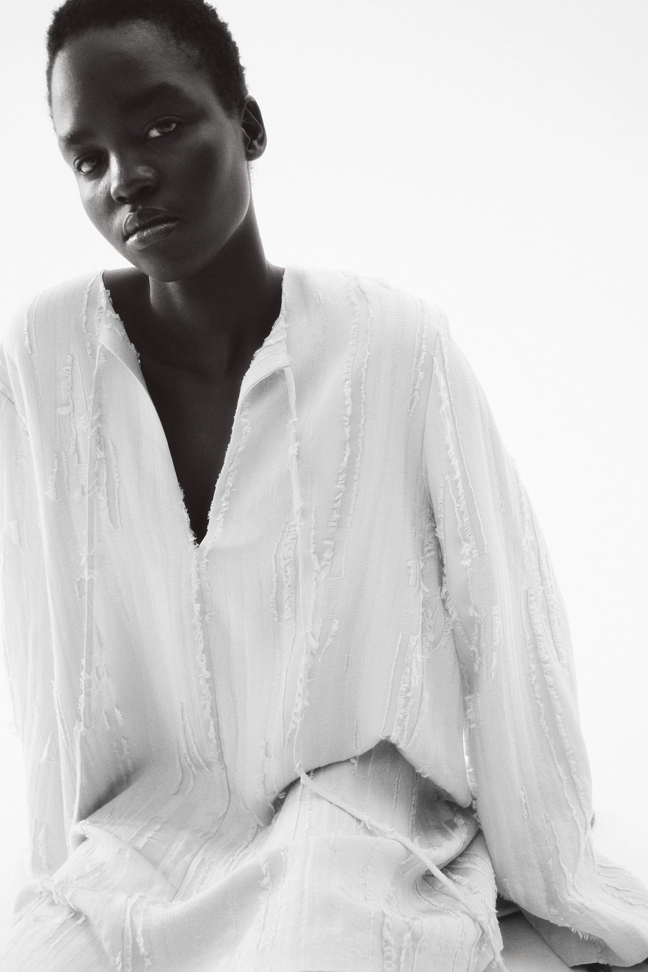 White linen tunic, Black woman, studio for women over 60