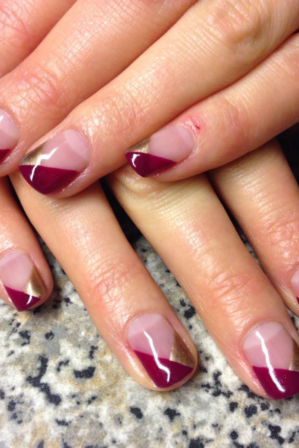 Burgundy french short, mature hands, burgundy fall nail idea for women over 60